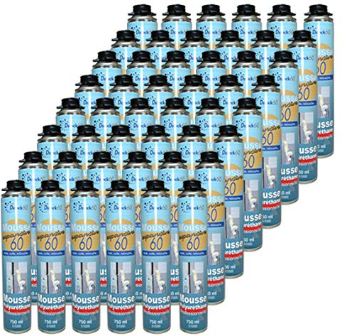 DSTOCK60 - Set mit 48 sprühbaren Flaschen Bauschaum/ Montageschaum à 750 ml - Professional PU - Schaumstoff isoliert - klebt - dichtet ab- für innen und außen - kompatibel für Applikationspistole