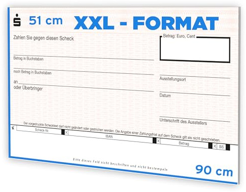 Litfax Spendenscheck XXL - Sparkasse Bankenscheck, 90x51 cm (3er Pack) - Stärke 3mm - Flexibel beschreibbar - Witterungsbeständig - PR Scheck - Riesenscheck - für Veranstaltungen - Scheck Groß