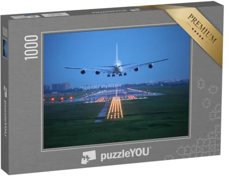 puzzleYOU: Puzzle 1000 Teile „Passagierflugzeug im Landeanflug am Reiseziel“ – aus der Puzzle-Kollektion Flughafen, Flugzeuge