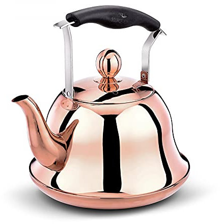 YXSH Whistling Kettle Infuser Loose Leaf Edelstahl Teekanne Roségold Teekocher Induktionsherd Kupfer 2 Liter