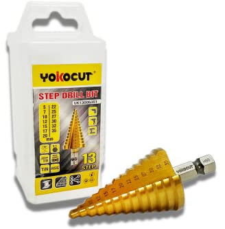 Stufenbohrer Ø 5-35mm I 9,5mm Schneller Wechsel-Schaft I HSS Bohrer für Metall, Edelstahl, Weich-Metall, Holz, Kunststoffe I 13 Stufen Blechbohrer, Kegelbohrer, Schälbohrer, Step Drill