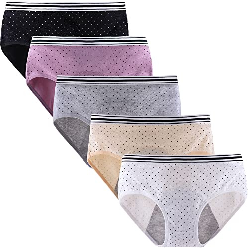 Yintry Bragas de período Menstrual para niñas Adolescentes, Ropa Interior de algodón Transpirable, Calzoncillos Protectores a Prueba de Fugas, Paquete de 5 (Use con Almohadilla o tampón)
