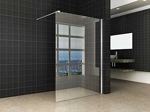 Saqu Flat Duschwand mit Edelstahl-Profil 120x200 cm - Walk in Dusche mit Stabilisator - NANO Glas Duschtrennwand Badewanne Duschwand Nanoglas