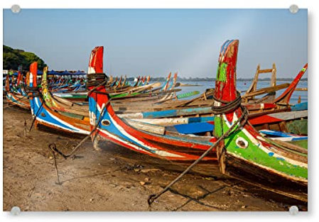 artboxONE Acrylglasbild 30x20 cm Reise/Strand und Meer Fischerboote in Myanmar - Bild Mandalay Asien Boot