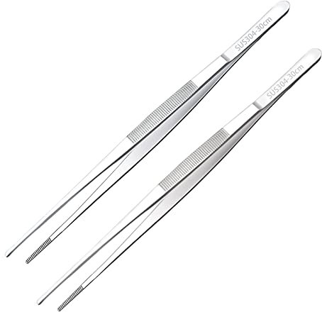 2 Pezzi Pinze da Cucina, 30cm Barbecue Pinzette da Cucina, Design Seghettato per Una Presa Salda, in Acciaio inossidabile, Adatte per Chef, Bistecche, Barbecue, Cucinare