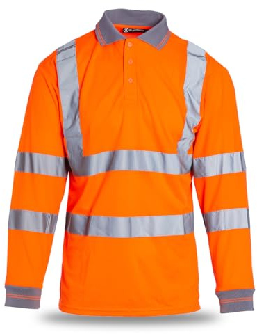 Blackrock Hi-Vis Long Sleeve Polo Shirt, Rail Orange T-Shirt | Work Utility & Safety Clothing, High Viz, Work Tops, Clothing PPE Workwear, Birds Eye Polyester, Class 3 Certified, Size XL