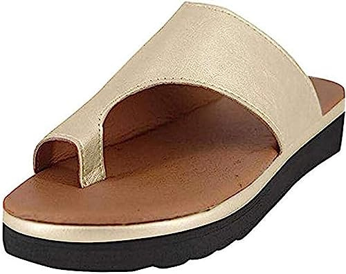 IXII Frauen Großzehenballen Korrektur Sandalen Hallux Valgus Ballenzeh Hausschuhe Orthopädische Flip Flops Mit Fußgewölbestütze rutschfeste Sommer Strandschuhe-Gold||40EU