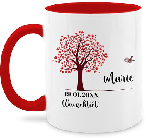 Tasse Tassen 325ml - Lebensbaum Geburt I Taufe Geschenk Kommunion I Datum - 325 ml - Rot - kommunionstasse personalisierte konfirmationsgeschenke konfirmation konfirmations glühweintassen