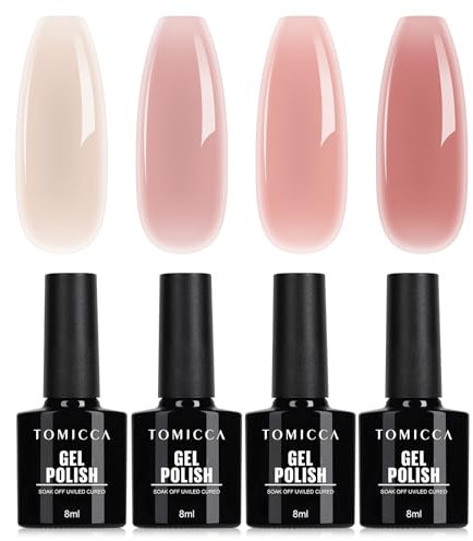 TOMICCA 4 couleurs Vernis Semi Permanent Transparent Rose Set, Gel Vernis à Ongles Soak-Off UV/LED Série Rose Cadeau Pour Studio de Manucure DIY Home, 8ML