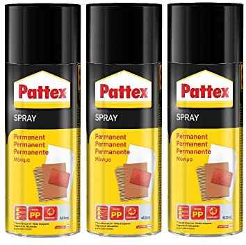 Pattex Sprühkleber Power Spray Permanent, lösemittelhaltiger Sprühklebstoff für schnelle und dauerhafte Verklebungen, farblos, 3x 400ml Dose