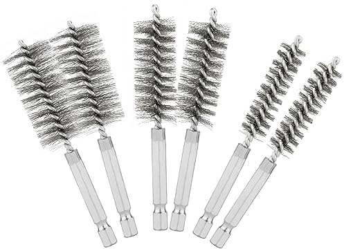 6pcs Stainless Steel Pipe Cleaning Brushes, 0.47 inch, 0.75 inch, 1 inch Stainless Steel Bore Brushes Wire Cleaning Brush for Drill Pipe Wire Brush Bore Brush for Power Drill