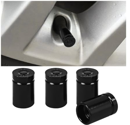 JNNJ 4 Stück Auto Ventilkappen Abdeckung, Autoventil Aluminium Kappen, Ventilkappen Bullet Shell, Reifenventil-Staubkappen Universal Ersatz für Vans Auto(Schwarz)