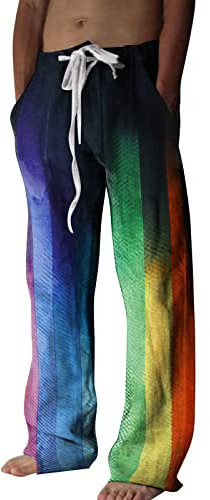 ARtray Herren-Chino-Hose, schmale Passform, Stretch, Freizeithose, modisch, vielseitig, bunt, Regenbogen-Hose, gerades Bein, flacher Kordelzug, Lounge-Strand-Sweathose mit Reißverschlusstaschen,