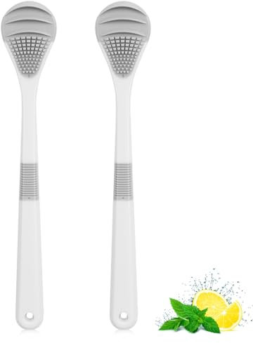 WWW Tongue Scraper for Adults & Kids,2 Pack Tongue Cleaners with Comfort Grip Handle,Soft Bristled Tongue Brush with Hanging Hooks,Reduce Bad Breath,Oral Care & Hygiene Product,White