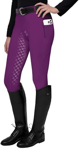 FitsT4 Sports Leggings d'équitation pour Femmes Pantalon d'équitation entièrement doublé en Silicone avec Poche pour téléphone Portable et Passants de Ceinture