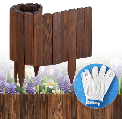 GHWIE Wooden Garden Fence Wood Garden Edging Border Decorative Landscape Border Edging,Planting Tree Fence Yard Patio Path Edging Landscape Edging Flower Bed Fences-11.8'' H x 48'' L (1PACK)