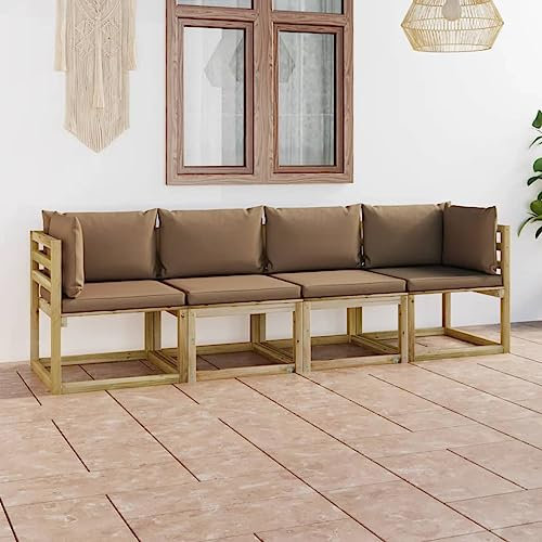 BUKSCYJS GartenmöBel Set,Gartentisch Ausziehbar,Sonnenliege4-Sitzer-Gartensofa Mit Taupe Kissengeeignet FüR Garten, Terrasse, Wohnzimmer, BüRo, Outdoor