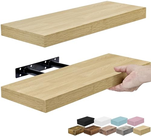 Sorbus Floating Shelves for Wall – 16 Inch Floating Shelf for Kitchen, Bedroom, Living Room, Bathroom, Home & Wall Decor - Mounted Bathroom Shelves with Invisible Brackets (Maple Wood, 2 Pack)