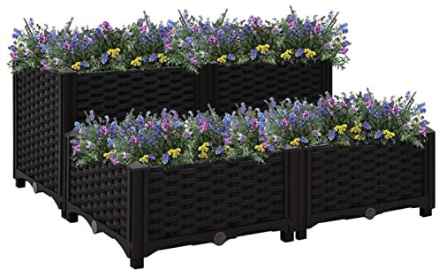 Gecheer Hochbeet Pflanzkasten Pflanzgefäß Blumenkasten Gemüsebeet Pflanzbeet Blumenbeet Frühbeet Gartenbeet Blumenkübel Pflanzkübel 80 x 80 x 38 cm (L x B x H) Polypropylen Schwarz
