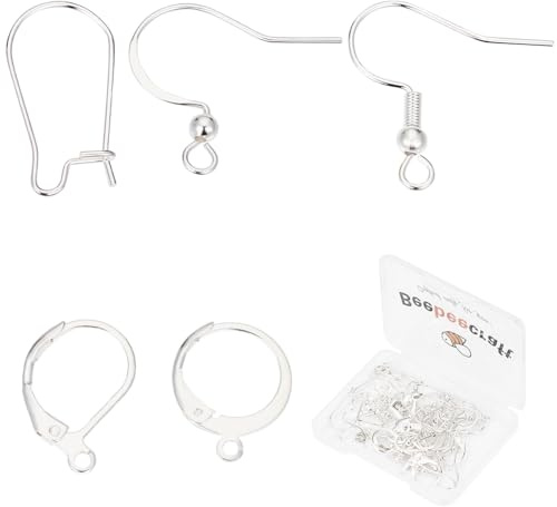 Beebeecraft 5 Stile 50 Stück Ohrringhaken 925 Sterlingsilber Plattiertes Ohrring Herstellungsset Leverback Ohrbügel Für Die Herstellung von Schmuckohrringen