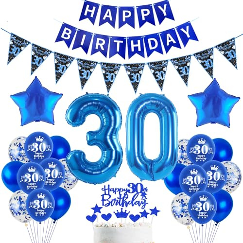 Blau Luftballon 30. Geburtstag Dekoration Blau Tortendeko 30. Geburtstag Mann Geburtstagsdeko 30 Jahre Mann Folienballon 30 Ballon 30