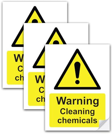 SAFESIGN (3 Pack) Warning Cleaning Chemicals Sign, Vinyl, A5 200 X 150mm - Safety Work Health Storage Water Proof Vinyl Conforms to EN ISO 7010:2012