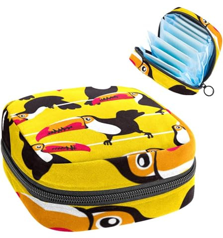 Damenbinden-Aufbewahrungsbeutel für Damen, große Kapazität, Menstruationspad-Tasche, Tukane, Vogel, Menstruationstaschen, Tampon-Sammelhalter, Geldbörse