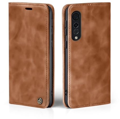 LBH Handyhülle für LG Velvet 5G in Hellbraun mit Karten- und Geldfach Smartphone Hülle mit Standfunktion Flip Case Schutzhülle Magnetverschluss Vintage
