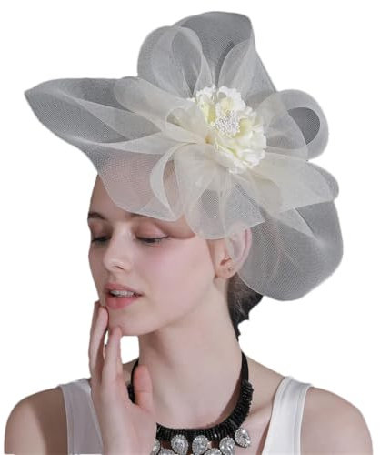 Braut-Fascinator-Hut für Damen, Hochzeit, Party, Netz, Blume, Kopfbedeckung für Frauen und Mädchen, XMF230-ivory, Size fits all
