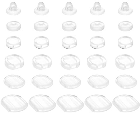 QUARKZMAN Protectores para Pendientes 36 Piezas 6 Estilos - Respaldo de Clip de Silicona Almohadillas Cómodas de Repuesto (Transparente)