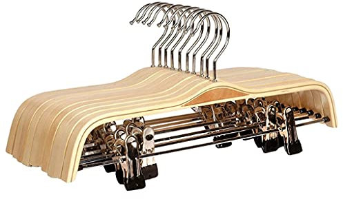 CHUDOU Kleiderbügel, Hosenbügel Kleiderbügel 10er-Pack Hosen-/Rockbügel aus massivem Holz mit rostfreien Clips Kleiderbügel (Farbe: A, Größe: 10 Stück)