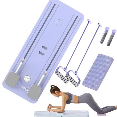 Faltbares Pilates-Brett, Pilates-Reformer-Set mit Ellenbogenstütze und Widerstandsbändern, Reformer-Pilates-Gerät mit Timer, Ab-Roller-Übungsrad, Trainingsausrüstung, Bauchbrett für zu Hause blue