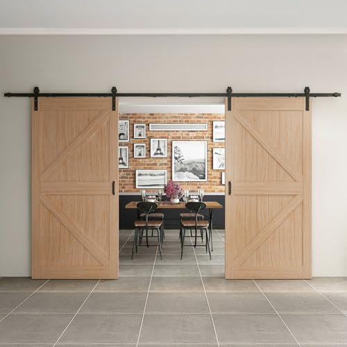 inova Holzschiebetür 2-FLG. Komplettset 2050x2150mm Eiche Vintage offene Laufschiene in schwarz