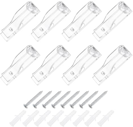 sourcing map 8Pcs 60x17.5mm Roller Shade Chain and Cord Hold Down, Curtain P Clip Fixation Hook, Bead Chain Tension Device with Screws for Roller Blinds, Roman Shades, Clear