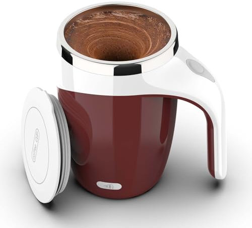 CYANLUX Self Stirring Coffee Mug, Automatic Magnetic Stirring Coffee Mug, Rechargeable Stainless Steel Coffee Mug Electric Mixing Cup with Lid for Coffee Milk Tea (Red)