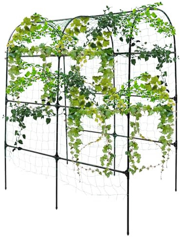 HuKaiL Arco da giardino 183 x 230 cm per piante rampicanti, arco da giardino, traliccio da arrampicata con rete, traliccio da giardino, arco per uva, cetrioli, fagioli, viti, rose e altre piante
