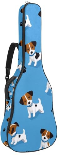 KengjuTesu 43 Zoll Akustikgitarre Softcase mit Rucksackgurt und 2 Taschen Blauer Hintergrund Welpen Keine Polsterung Rucksack Wasserdicht Oxford Tuch Bassgitarre Gigbag für Konzertgitarre, mehrfarbig,
