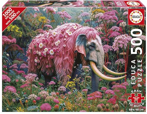 Educa - Elefante Floral | Puzzle Adultos Plus de 500 Piezas | Incluye Pegamento Fix Puzzle | Medidas: 68 x 48 cm | A Partir de 11 años (20228)