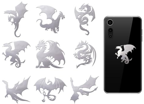 OLYCRAFT 9 Stück 4x4cm Große Aufkleber Mit Drachenmuster Silberner Drache Metallaufkleber Selbstklebende Dekorative Aufkleber Scrapbook Rand Metallaufkleber Gemusterte Aufkleber Für DIY Harzhandwerk