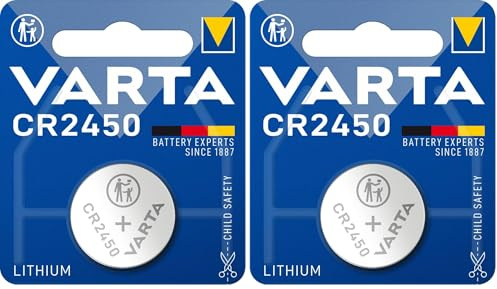 Varta Pila de botón de Litio de 3 V CR2450, Pilas de botón en un blíster Original de 1 Unidad, Plata (Paquete de 2)