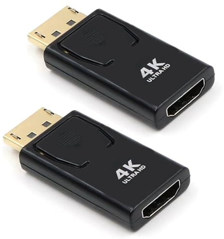 EasyULT Adattatore DisplayPort a HDMI 2 Pezzi, Risoluzione 4K DP Maschio a HDMI Femmina Convertitore, Supporto Audio 4K 1080P, per HDTV, Monitor, Proiettori, Portatili e Altri(Nero)