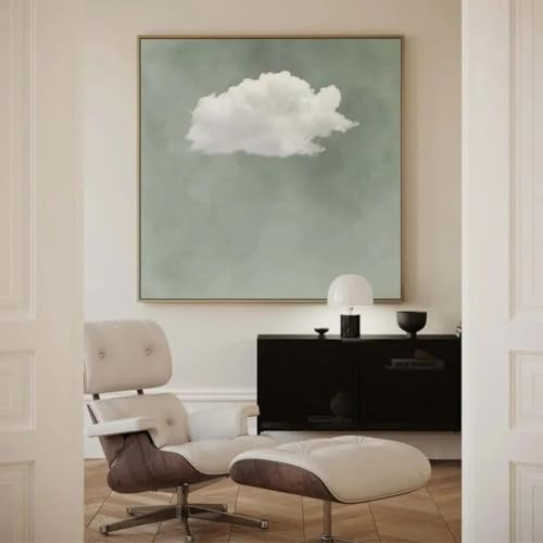 ZHUOYA Salbeigrüne Wolken-Wandkunst, quadratischer Leinwanddruck, abstrakter Kunstdruck, minimalistisch, große Wandkunst, Wohnzimmer-Dekor, Wandkunst, 50 x 50 cm, Innenrahmen