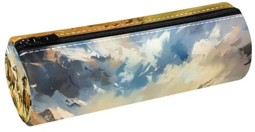 VAPOKF Trousse à crayons en cuir synthétique avec imprimé chevaux au galop sur le désert - Trousse de maquillage pour femmes, filles, garçons, enfants, fournitures scolaires et de bureau, multicolore