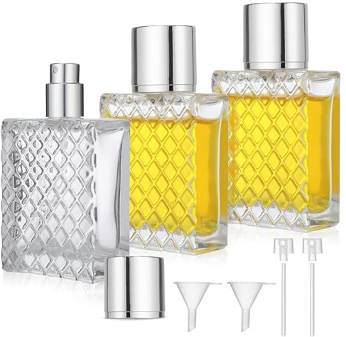 3 Stück Parfümzerstäuber, 50ml Reise Parfümzerstäuber Nachfüllbar, Parfum Zerstäuber für Unterwegs mit Pipetten und Trichter, Portable Sprühflasche Parfum Flakon Leer für Parfüm, Reisen, Kosmetik