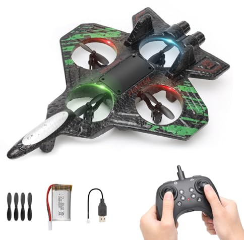 KBIBCK RC Flugzeug, 2,4 GHz Ferngesteuertes Flugzeug, Schwebendes Kampfflugzeug mit LED und Batterien, 360° Flip Kampfflugzeug Spielzeug, USB-Ladung, RC Plane modellflugzeug,Geschenk für Jungen (Grün)