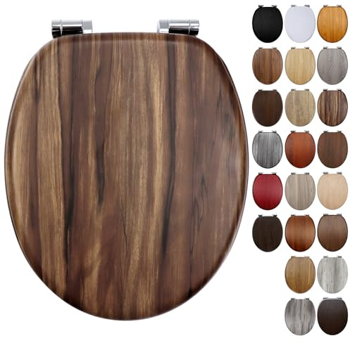 Dark Walnut Toilet Seat, Wooden Soft Close MDF Toilet Seat with Adjustable Solid Zinc Alloy Hinges