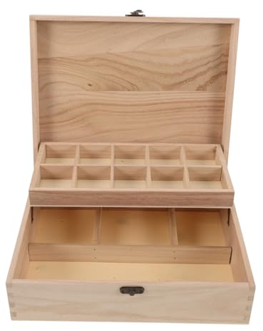 CONGARTENO Caja Joyero de Madera sin Pintar con Cerradura Gran Capacidad y Compartimentos para Anillos Pendientes Collares y Pulseras Organizador Elegante para Mujer
