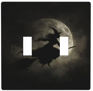 Witch Flying On Her Broomstick Vintage Double Gang Toggle Light Cover Wall Plate Switch Decor Standard Size - 4.5 X 4.5