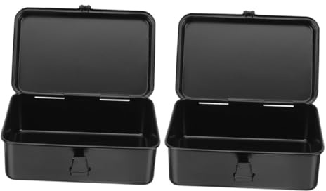 SEWACC 2PCS Portable Metal Tool Box Thickened Iron Tool Organizer with Secure Latch for Home Garage Car Repair Workshop Compact Toolbox Storage Case for Mechanics and DIY Enthusiasts