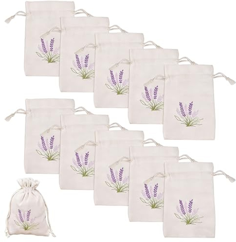 10 PSC Lavender Bags,Empty Muslin Bags for Dried Lavender,Natural Aroma,14 x 10 Cm Beige Linen for sachets,Wardrobe Storage,Travel Sachets